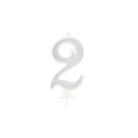BOUGIE CHIFFRE 2 CALLIGRAPHIE PAILLETTE ARGENT 10,5CM