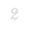 BOUGIE CHIFFRE 2 CALLIGRAPHIE PAILLETTE ARGENT 10,5CM