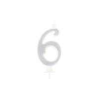 BOUGIE CHIFFRE 6 CALLIGRAPHIE PAILLETTE ARGENT 10,5CM