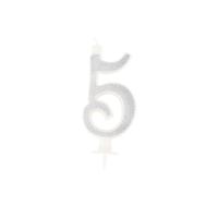 BOUGIE CHIFFRE 5 CALLIGRAPHIE PAILLETTE ARGENT 10,5CM