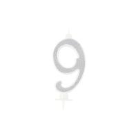 BOUGIE CHIFFRE 9 CALLIGRAPHIE PAILLETTE ARGENT 10,5CM