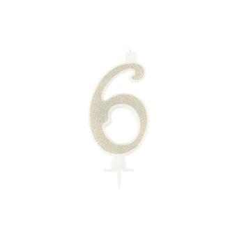 BOUGIE CHIFFRE 6 CALLIGRAPHIE PAILLETTE OR 10,5CM