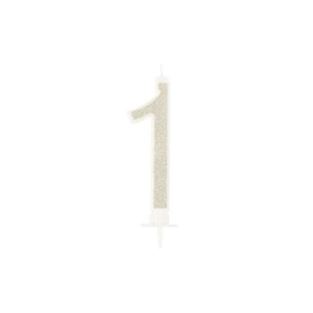 BOUGIE CHIFFRE 1 CALLIGRAPHIE PAILLETTE OR 10,5CM