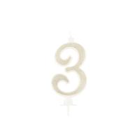 BOUGIE CHIFFRE 3 CALLIGRAPHIE PAILLETTE OR 10,5CM