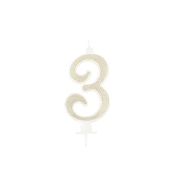 BOUGIE CHIFFRE 3 CALLIGRAPHIE PAILLETTE OR 10,5CM