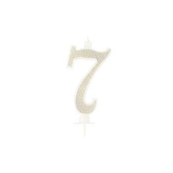 BOUGIE CHIFFRE 7 CALLIGRAPHIE PAILLETTE OR 10,5CM