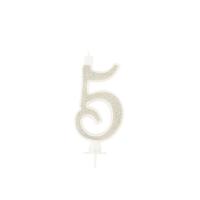 BOUGIE CHIFFRE 5 CALLIGRAPHIE PAILLETTE OR 10,5CM