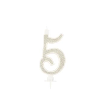 BOUGIE CHIFFRE 5 CALLIGRAPHIE PAILLETTE OR 10,5CM