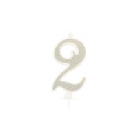 BOUGIE CHIFFRE 2 CALLIGRAPHIE PAILLETTE OR 10,5CM