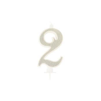 BOUGIE CHIFFRE 2 CALLIGRAPHIE PAILLETTE OR 10,5CM