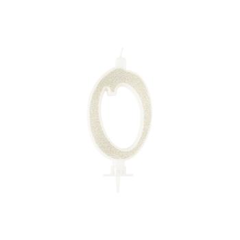 BOUGIE CHIFFRE 0 CALLIGRAPHIE PAILLETTE OR 10,5CM