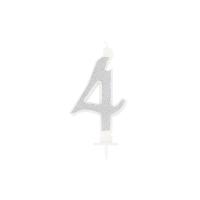 BOUGIE CHIFFRE 4 CALLIGRAPHIE PAILLETTE ARGENT 10,5CM