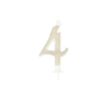 BOUGIE CHIFFRE 4 CALLIGRAPHIE PAILLETTE OR 10,5CM