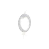 BOUGIE CHIFFRE 0 CALLIGRAPHIE PAILLETTE ARGENT 10,5CM