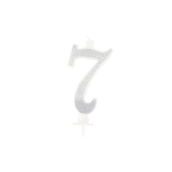BOUGIE CHIFFRE 7 CALLIGRAPHIE PAILLETTE ARGENT 10,5CM