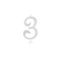 BOUGIE CHIFFRE 3 CALLIGRAPHIE PAILLETTE ARGENT 10,5CM