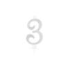 BOUGIE CHIFFRE 3 CALLIGRAPHIE PAILLETTE ARGENT 10,5CM