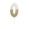 BOUGIE CHIFFRE 0 BLANCHE PAILLETTES OR 7CM SUR PIC