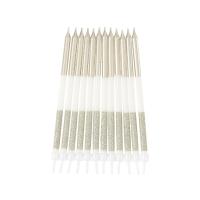 12 BOUGIES GEANTES OR ET PAILLETTES 12,5CM