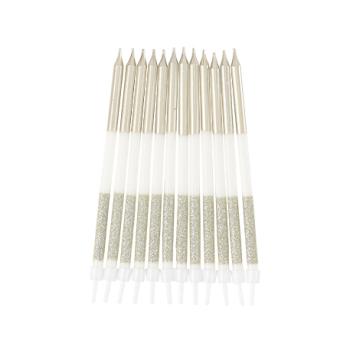 12 BOUGIES GEANTES OR ET PAILLETTES 12,5CM