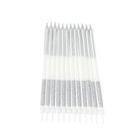 12 BOUGIES GEANTES ARGENT PAILLETTES 12,5CM