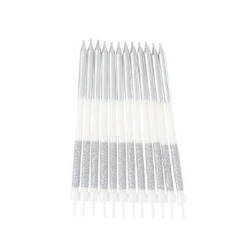 12 BOUGIES GEANTES ARGENT PAILLETTES 12,5CM