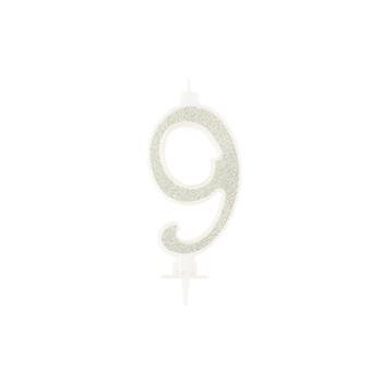 BOUGIE CHIFFRE 9 CALLIGRAPHIE PAILLETTE OR 10,5CM