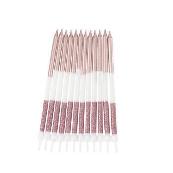 12 BOUGIES GEANTES ROSE GOLD PAILLETTES 12,5CM