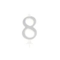 BOUGIE CHIFFRE 8 CALLIGRAPHIE PAILLETTE ARGENT 10,5CM