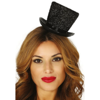 MINI CHAPEAU HAUT DE FORME NOIR BRILLANT