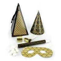 KIT COTILLONS EN CONE NOIR ET OR POUR 1 PERSONNE