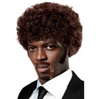 PERRUQUE AFRO PULP FICTION AVEC MOUSTACHE ET ROUFLAQUETTES
