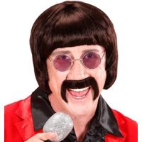 PERRUQUE MUSIC MAN ANNEES 60 BRUNE AVEC MOUSTACHE ET LUNETTES