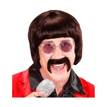 PERRUQUE MUSIC MAN ANNEES 60 BRUNE AVEC MOUSTACHE ET LUNETTES