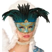 MASQUE COMTESSE BLEU PAILLETTES ET PLUMES