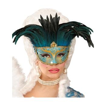 MASQUE COMTESSE BLEU PAILLETTES ET PLUMES