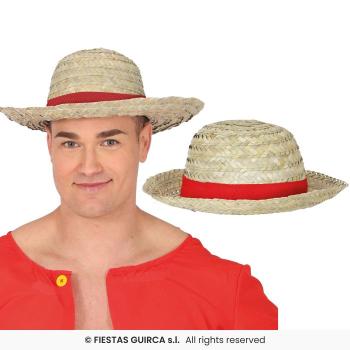 CHAPEAU DE PAILLE AVEC RUBAN ROUGE ADULTE
