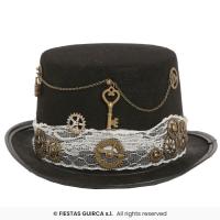 CHAPEAU HAUT DE FORME STEAMPUNK FEMME NOIR