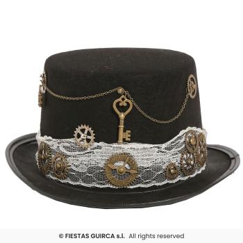 CHAPEAU HAUT DE FORME STEAMPUNK FEMME NOIR