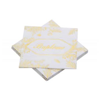 SERVIETTES BAPTEME OR METAL 33X33CM X20