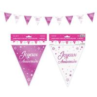 GUIRLANDE FANION JOYEUX ANNI. METALLIQUE FUCHSIA 6M