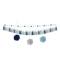STARTER PACK BLEU (guirlande 2.5m/pompon 30cmx3/guirlande pompon 3m)