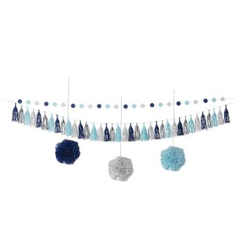 STARTER PACK BLEU (guirlande 2.5m/pompon 30cmx3/guirlande pompon 3m)