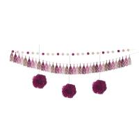 STARTER PACK ROSE (guirlande 2.5m/pompon 30cmx3/guirlande pompon 3m)