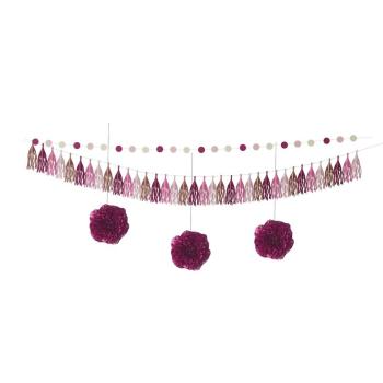 STARTER PACK ROSE (guirlande 2.5m/pompon 30cmx3/guirlande pompon 3m)