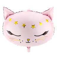 BALLON ALU TETE DE CHAT ROSE CLAIR 48X36CM