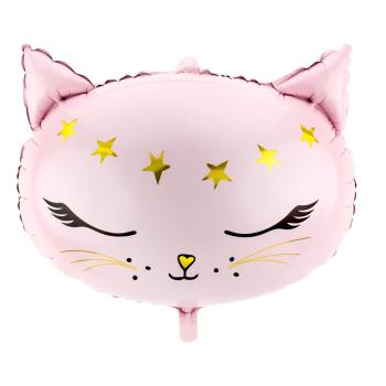 BALLON ALU TETE DE CHAT ROSE CLAIR 48X36CM