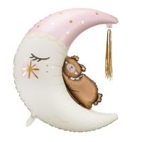 BALLON ALU OURS ASSIS SUR LA LUNE ROSE 71X86CM