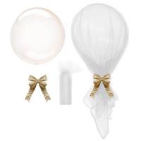 BALLON 60CM+TULLE BLANC 1.6X2M+NOEUD OR