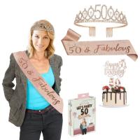 PACK ANNIVERSAIRE 50 ANS (diadème/echarpe/cake topper)